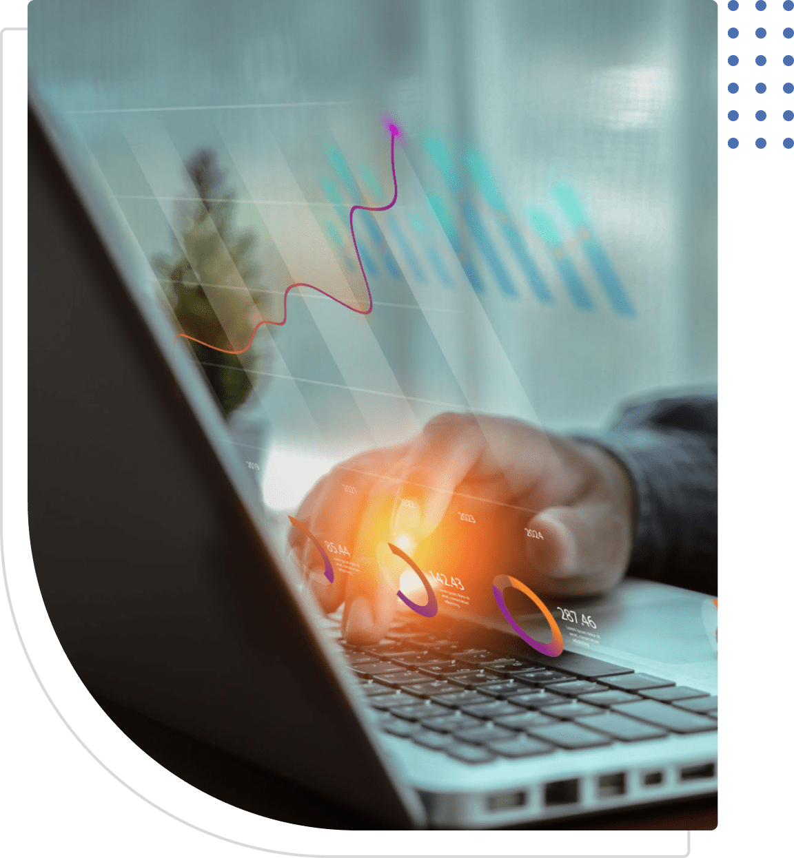 Business analytics on computer display